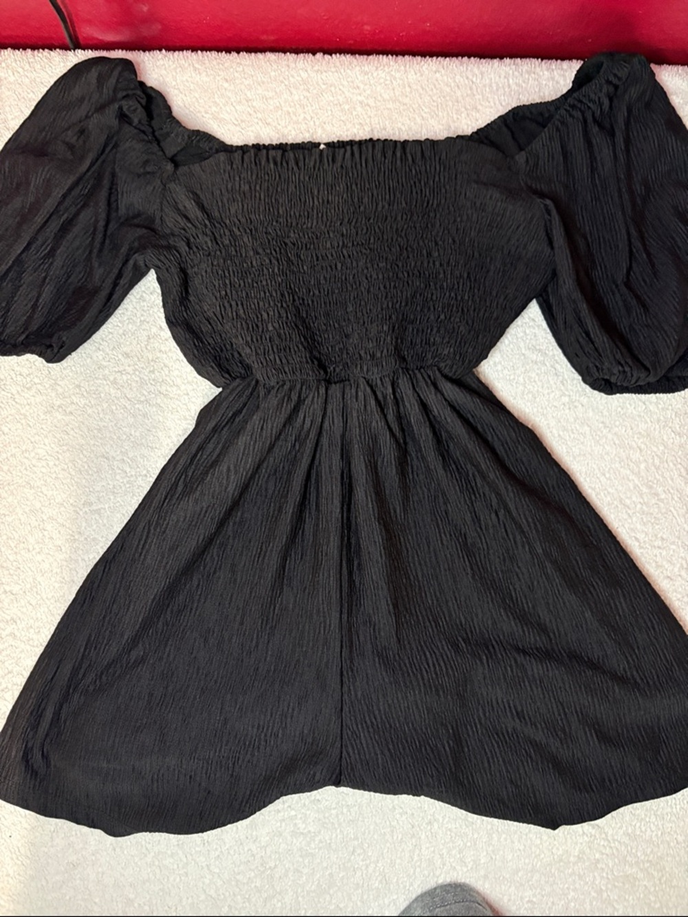 Black Puff Sleeve Smocked Mini Dress
